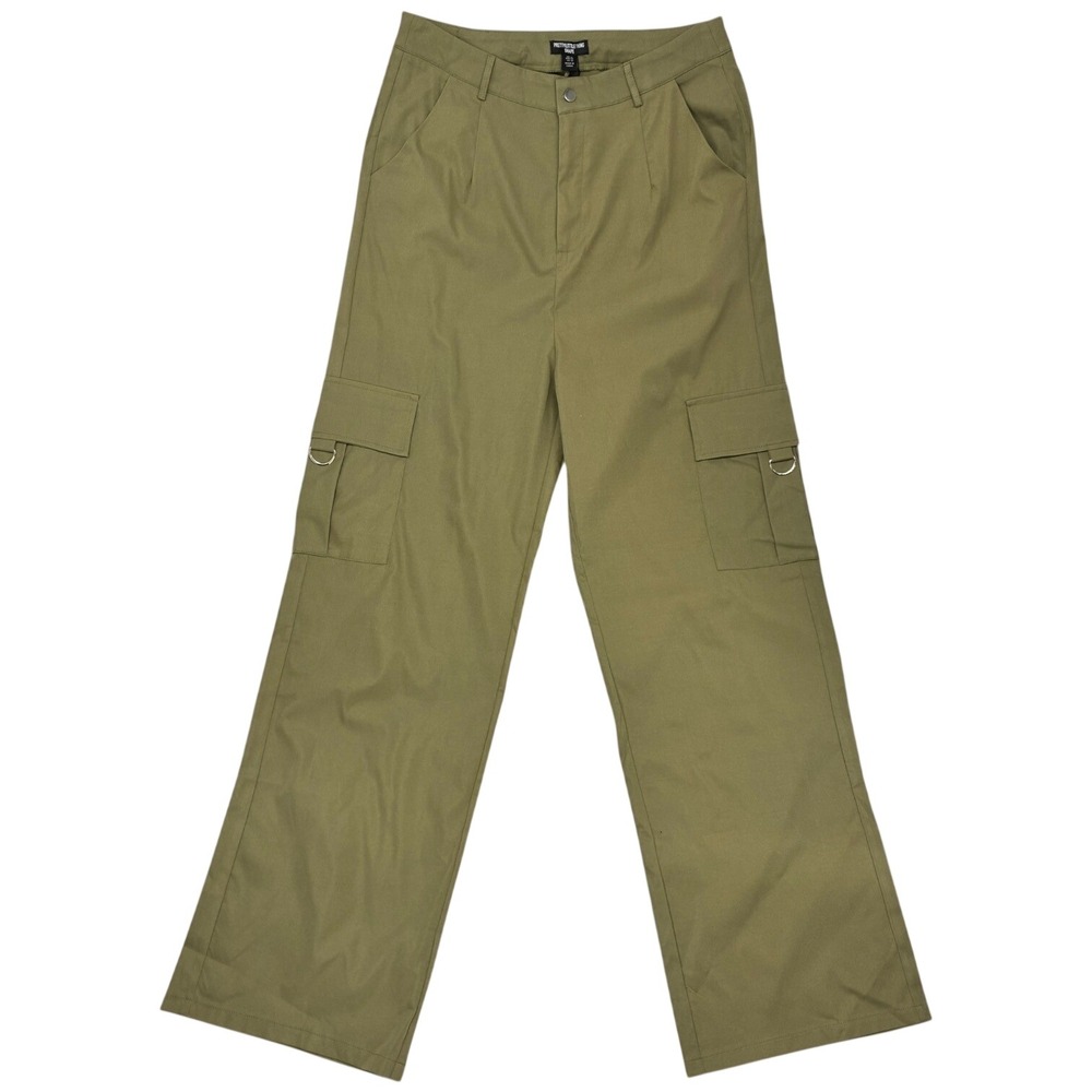 Khaki Wide Leg Cargo Pants‎ Utility Trousers Ring Hardware NWT US 12 PLT Shape
